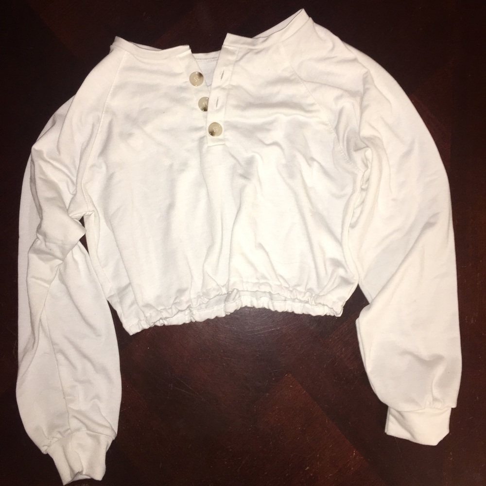 White cropped button-up sweater